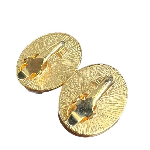 π«SOLDπ« Trifari β’ Yellow Jelly Lucite Cabochon Gold Tone Clip On Earrings 1980s - Picture 6 of 9